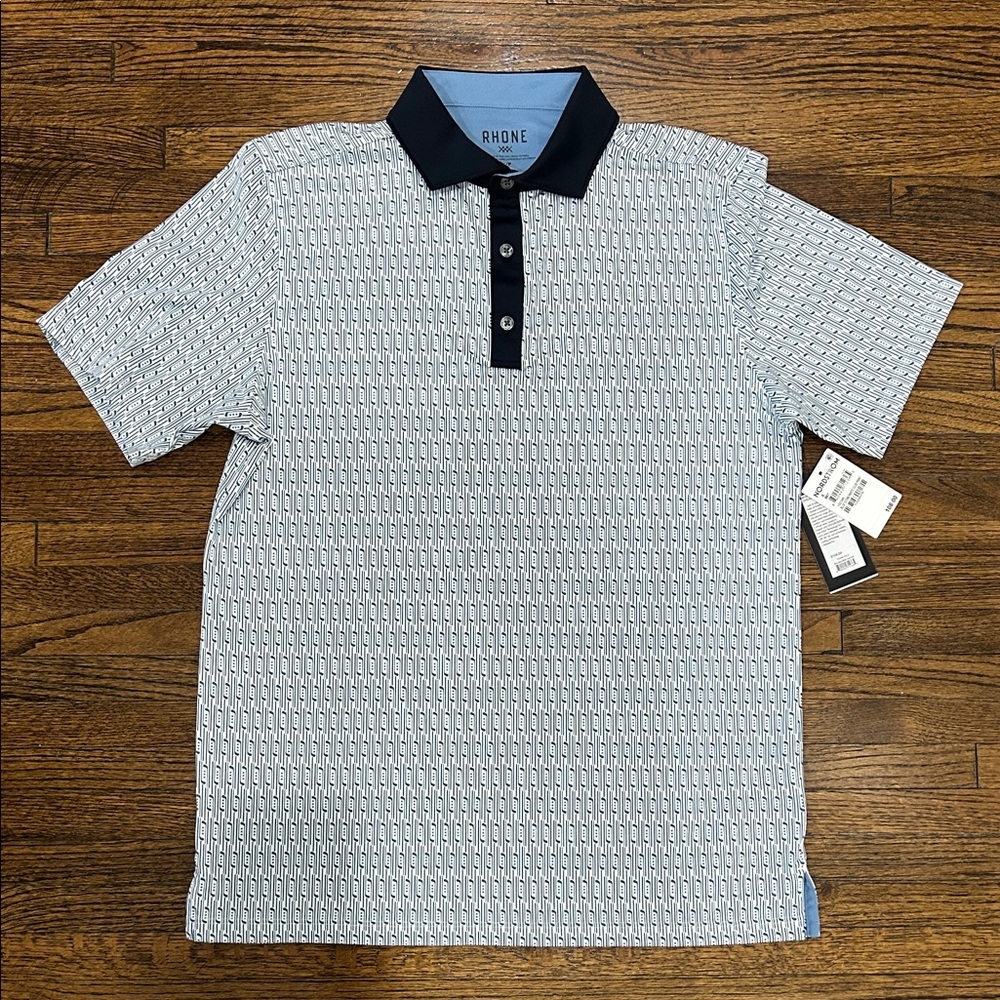 Rhone Navy and Light Blue Patterned Polo